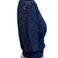 Crochet Sleeve Detail Knit Sweater Top Navy