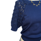 Crochet Sleeve Detail Knit Sweater Top Navy