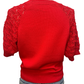 Crochet Sleeve Detail Knit Sweater Top Red