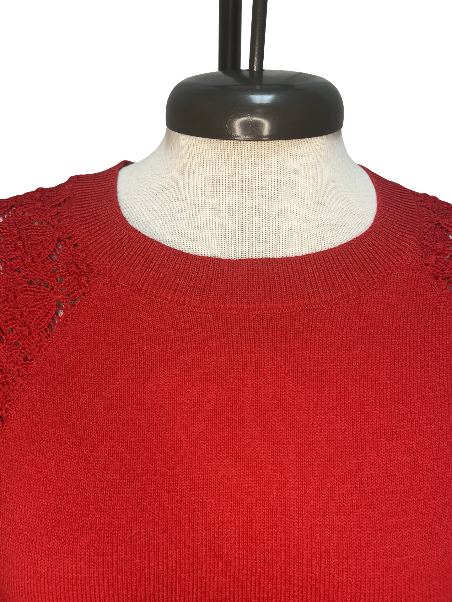 Crochet Sleeve Detail Knit Sweater Top Red