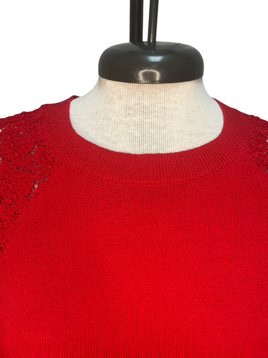 Crochet Sleeve Detail Knit Sweater Top Red