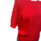 Crochet Sleeve Detail Knit Sweater Top Red