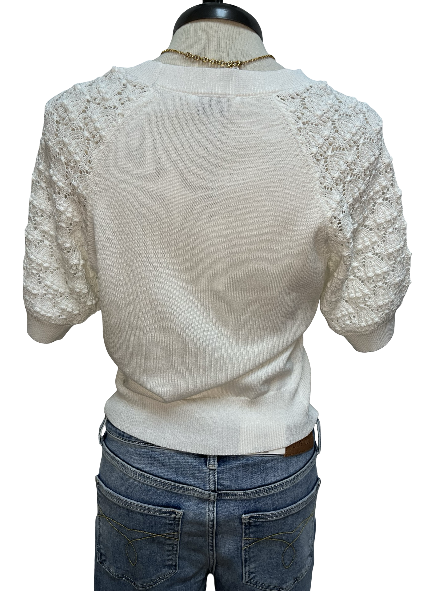 Crochet Sleeve Detail Knit Sweater Top White