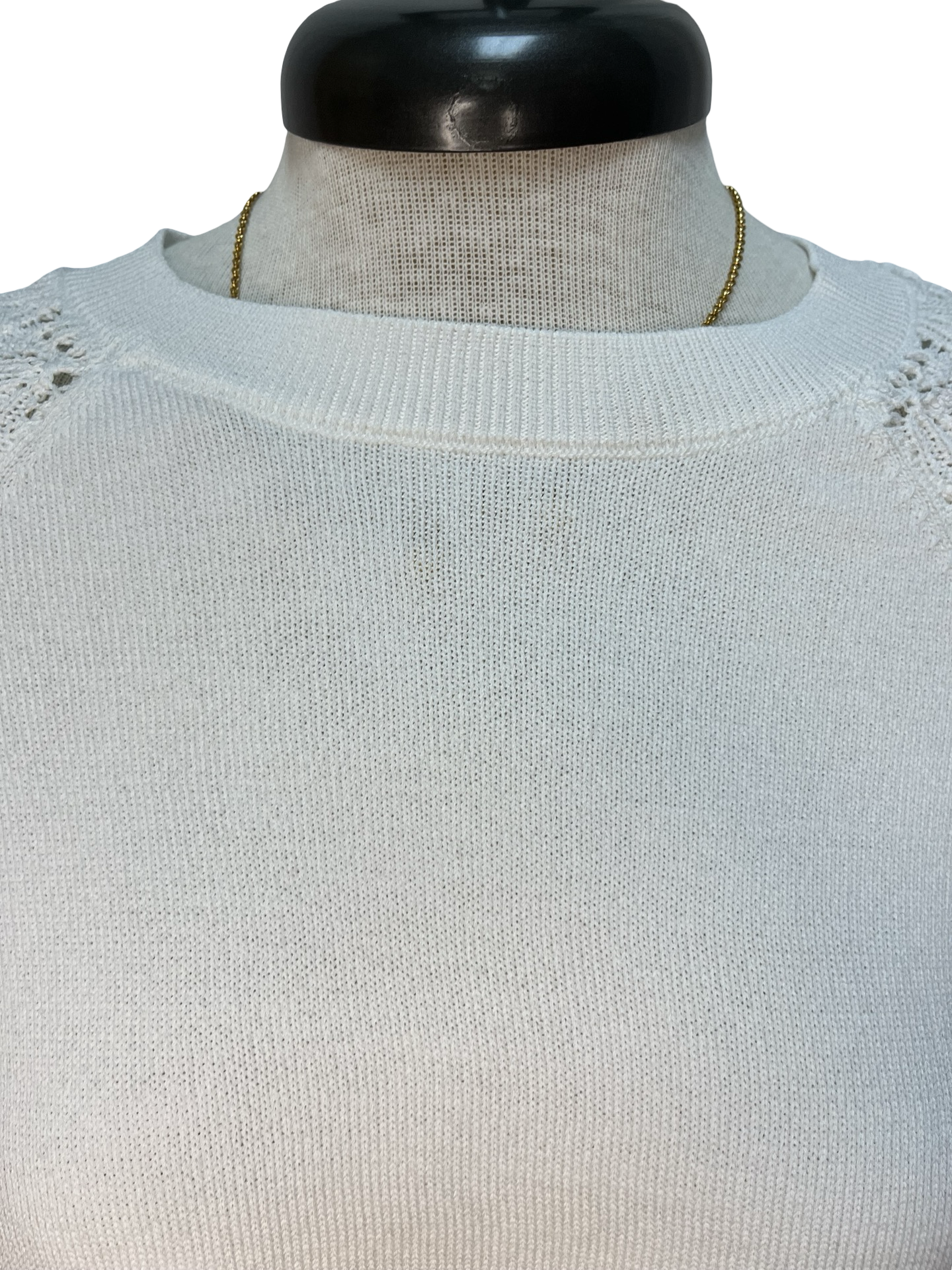 Crochet Sleeve Detail Knit Sweater Top White