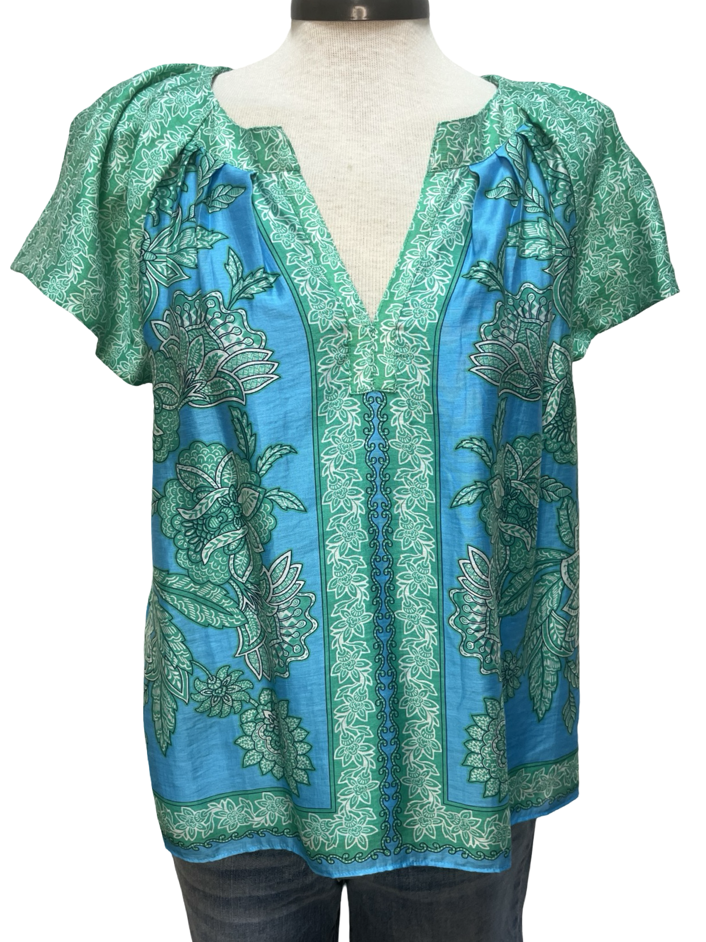 Floral Paisley Blouse Aqua Blue