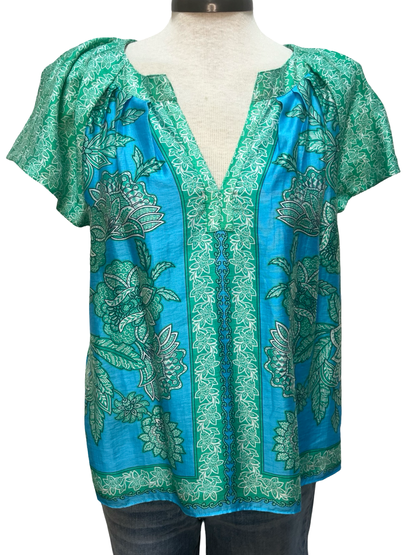 Floral Paisley Blouse Aqua Blue
