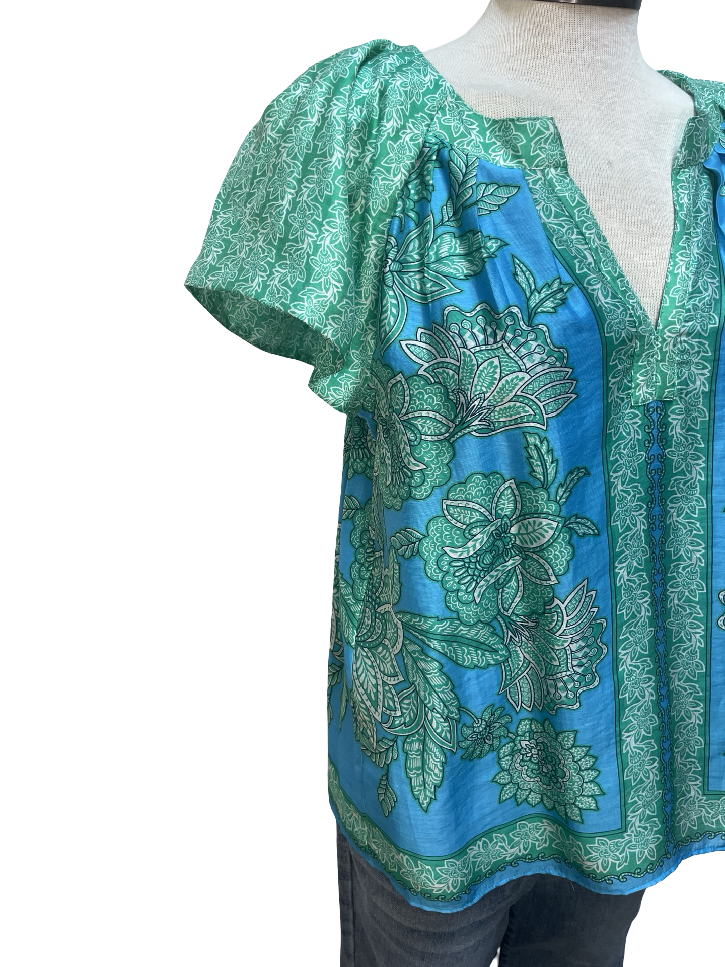 Floral Paisley Blouse Aqua Blue