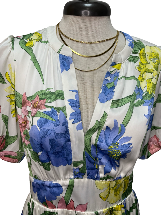 Floral Split Neck Midi Dress