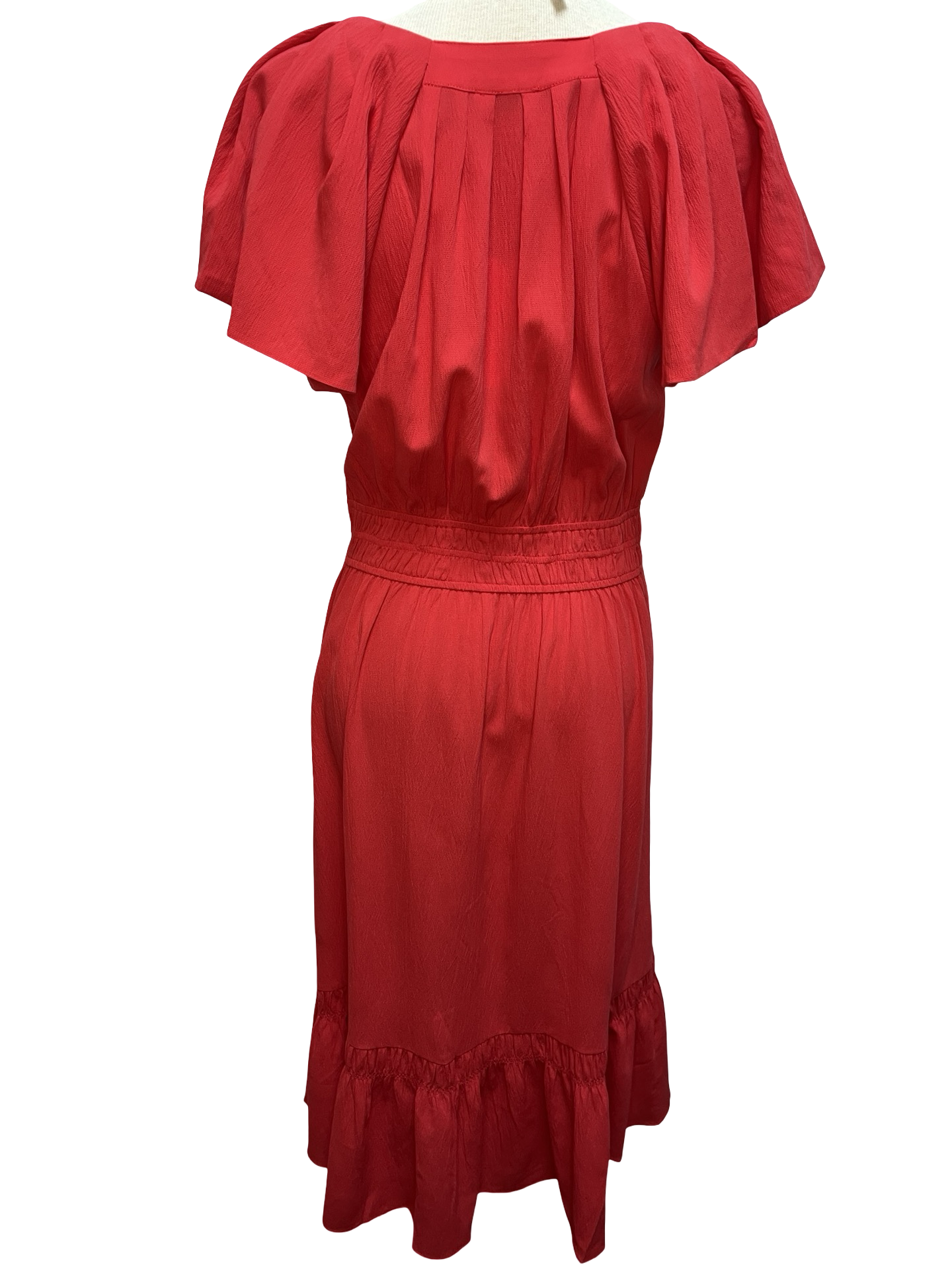 Flutter Sleeve Smocked Waist Dress Red