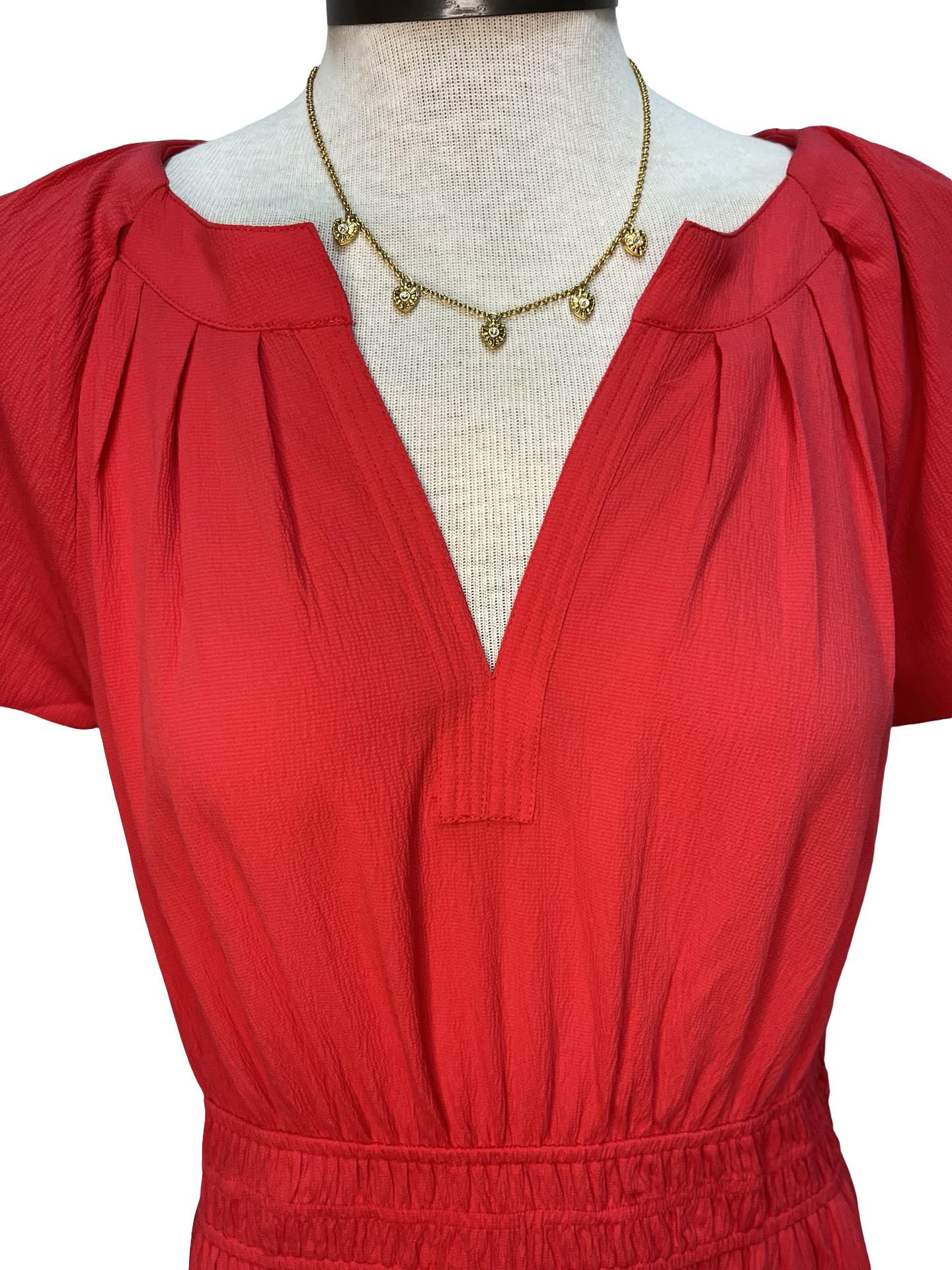 Flutter Sleeve Smocked Waist Dress Red