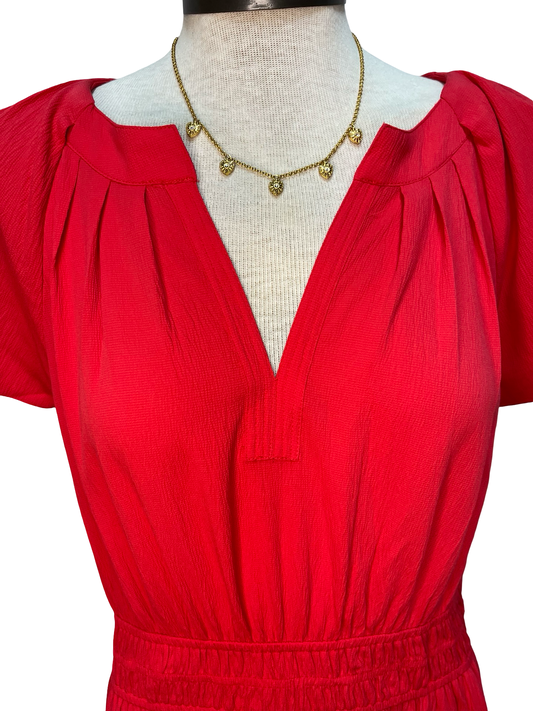 Flutter Sleeve Smocked Waist Dress Red