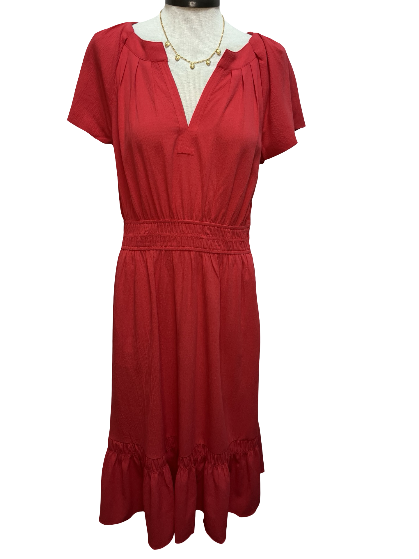Flutter Sleeve Smocked Waist Dress Red