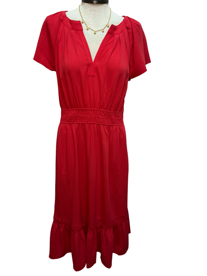 Flutter Sleeve Smocked Waist Dress Red