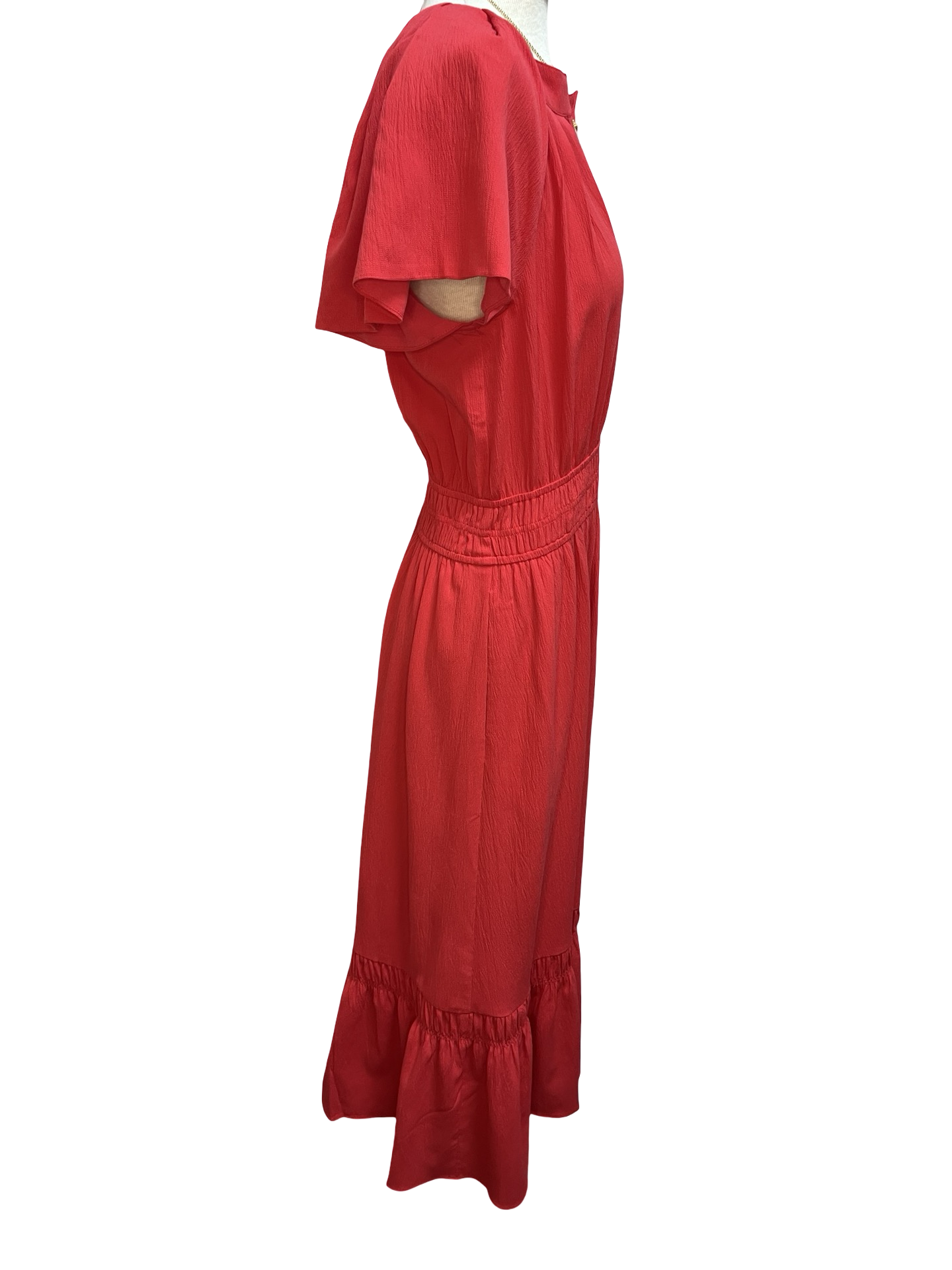 Flutter Sleeve Smocked Waist Dress Red