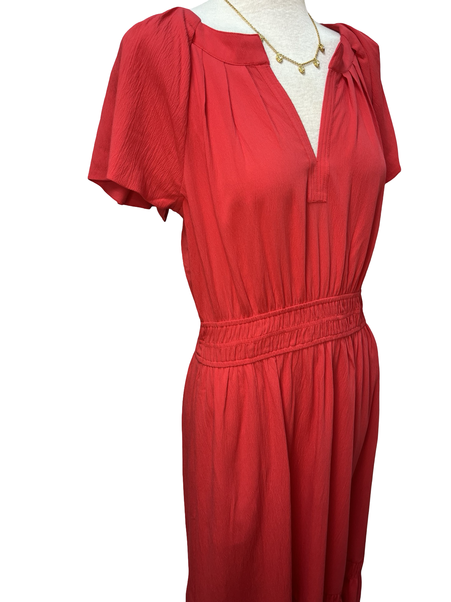 Flutter Sleeve Smocked Waist Dress Red