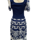Lace Embroidered Mixed Media Dress Deep Cobalt