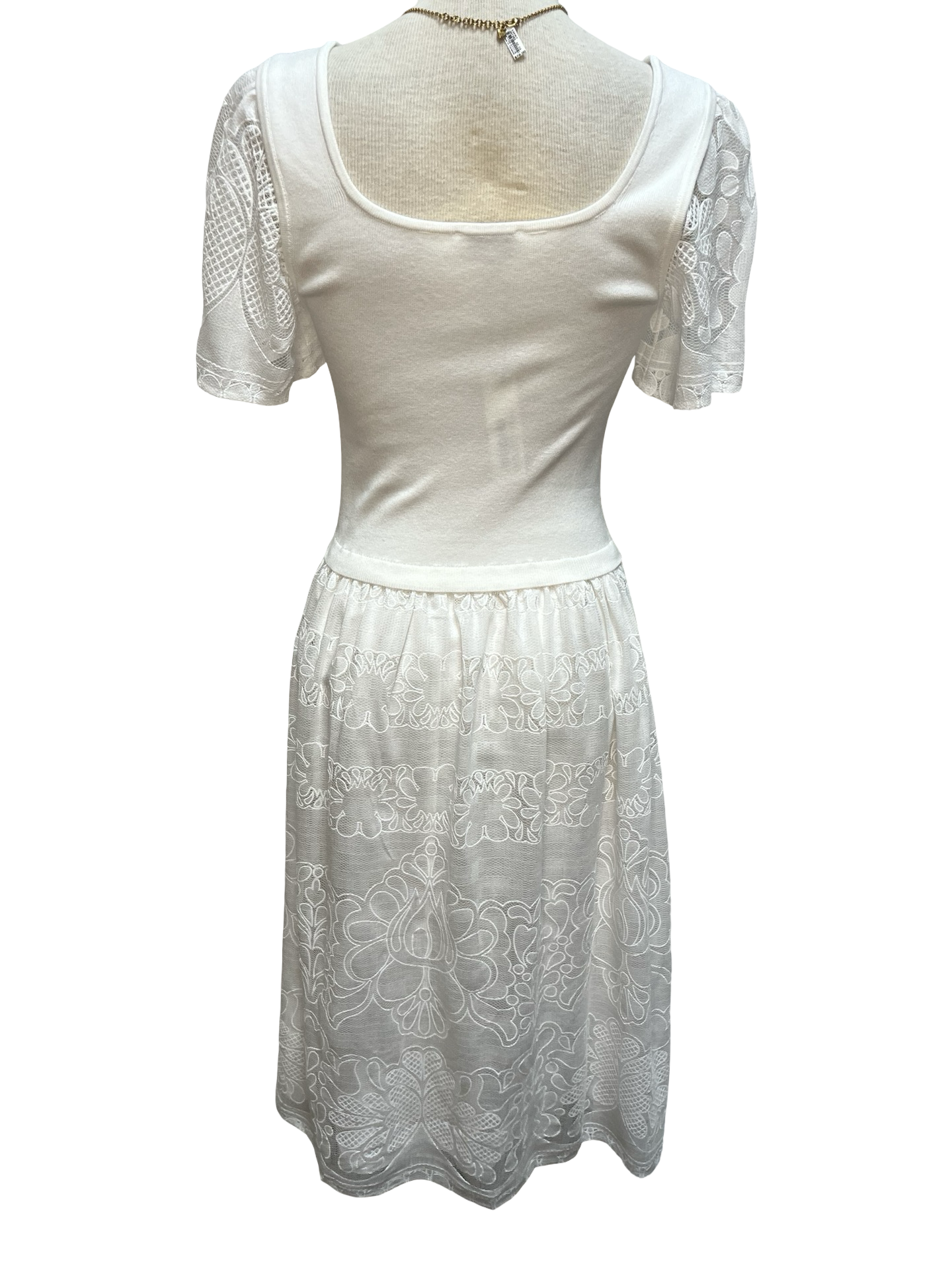 Lace Embroidered Mixed Media Dress White