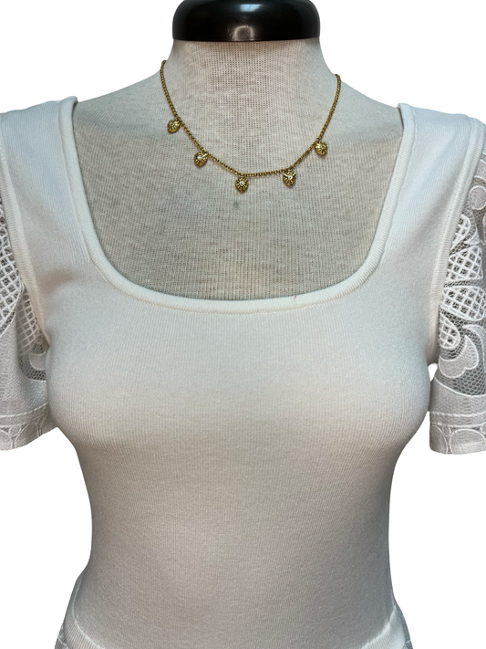 Lace Embroidered Mixed Media Dress White