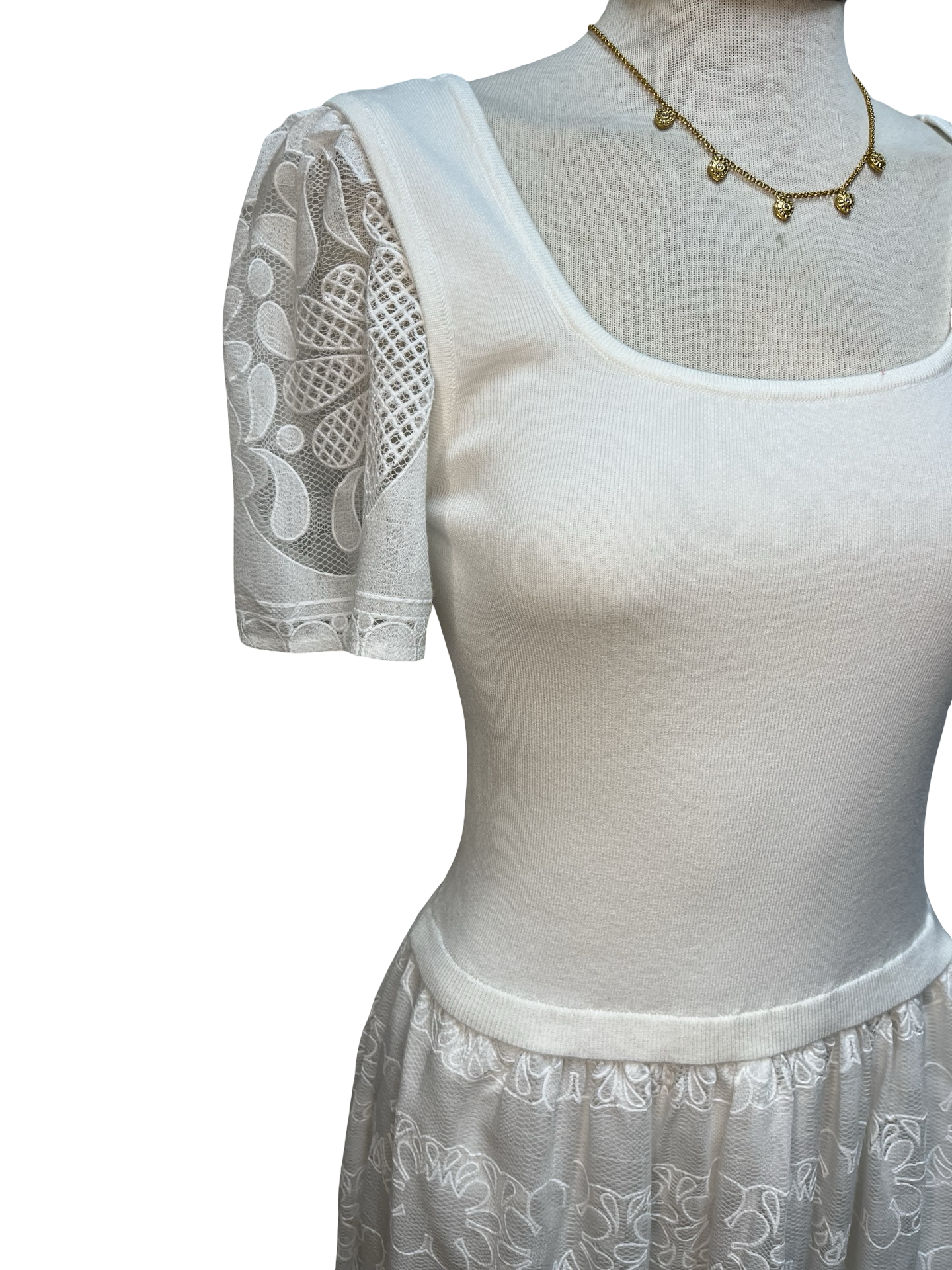 Lace Embroidered Mixed Media Dress White