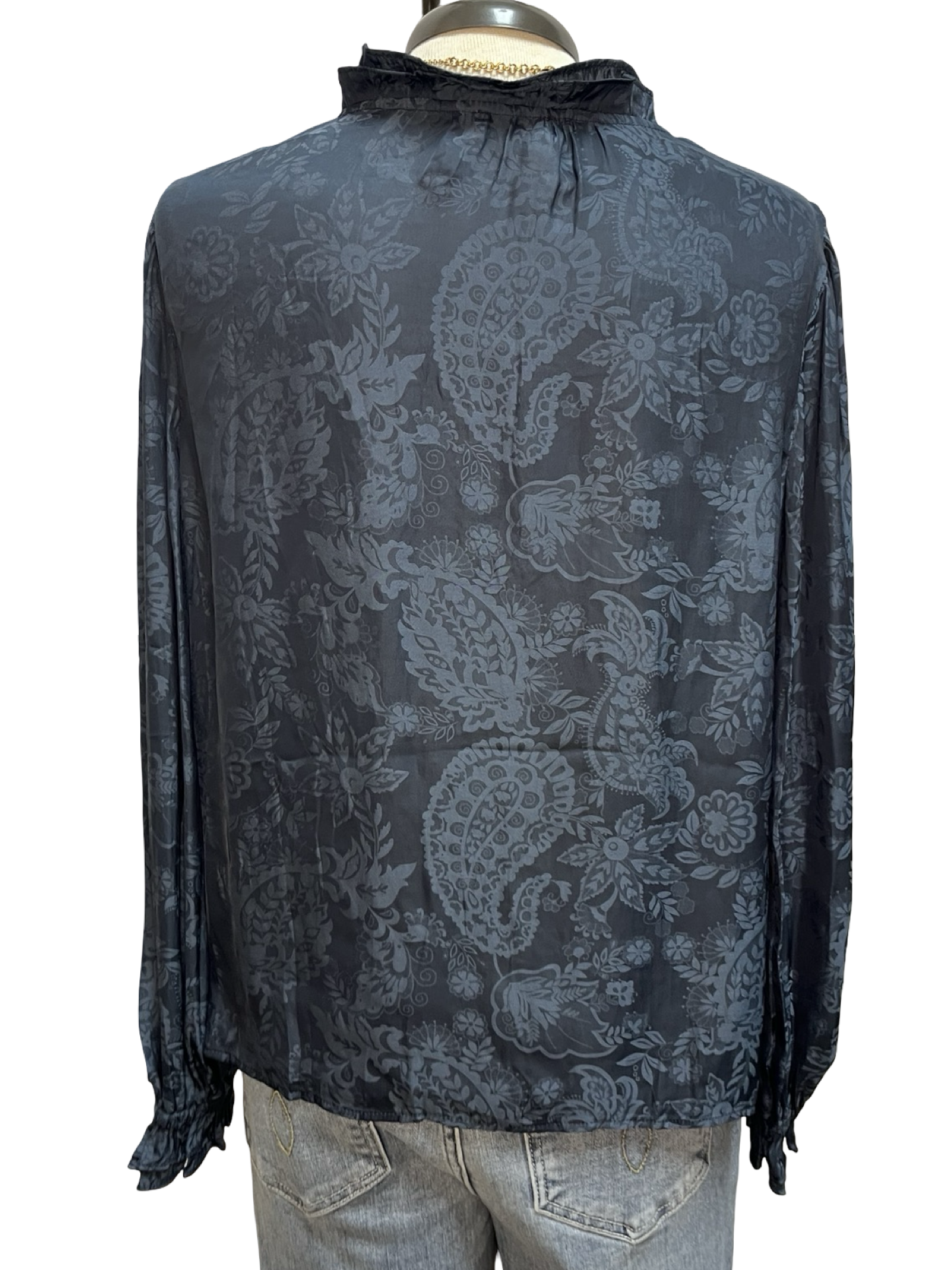 Long Sleeve Split Neck Blouse Navy