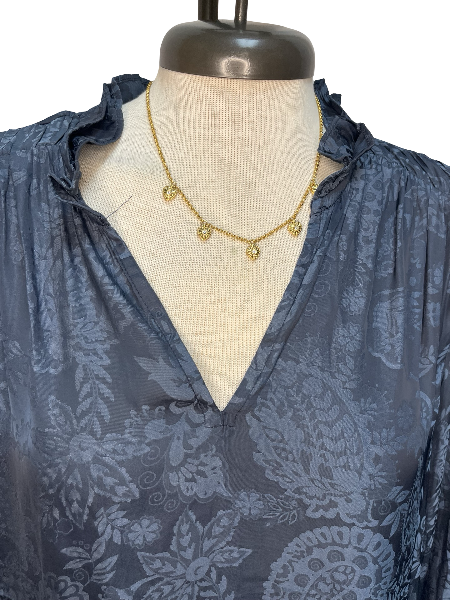 Long Sleeve Split Neck Blouse Navy