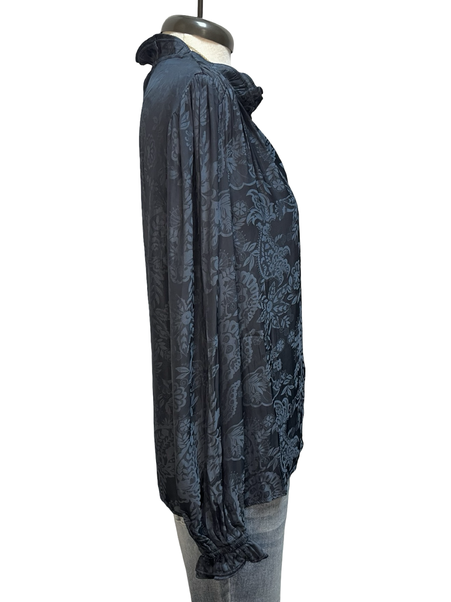 Long Sleeve Split Neck Blouse Navy