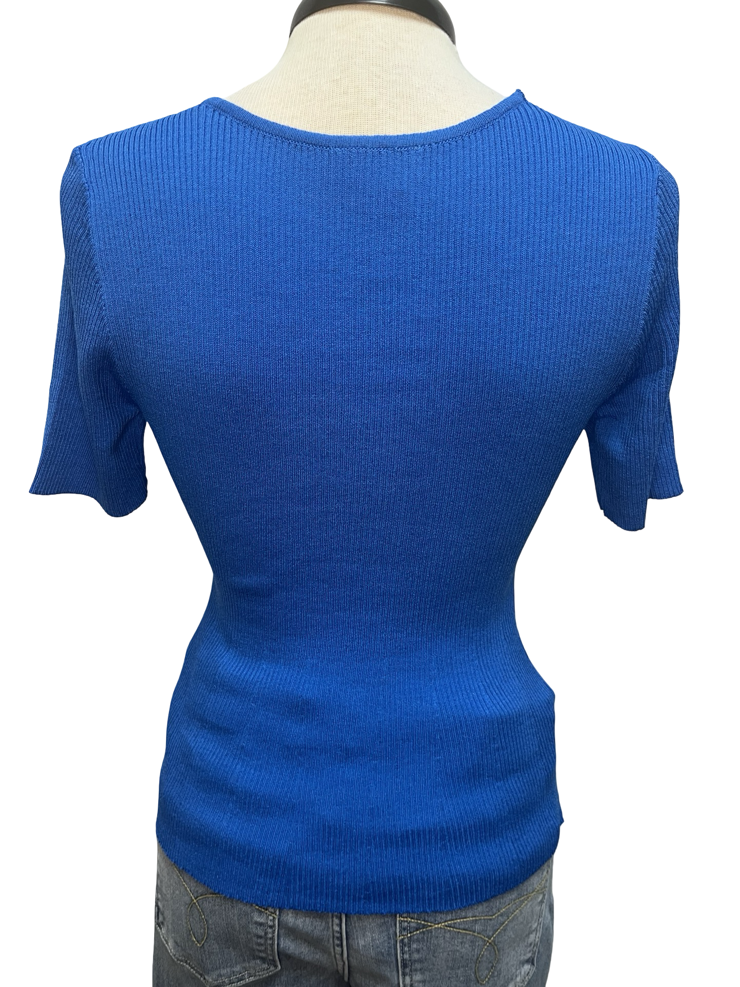 Ribbed Sweater Knit Top Tranquil Blue