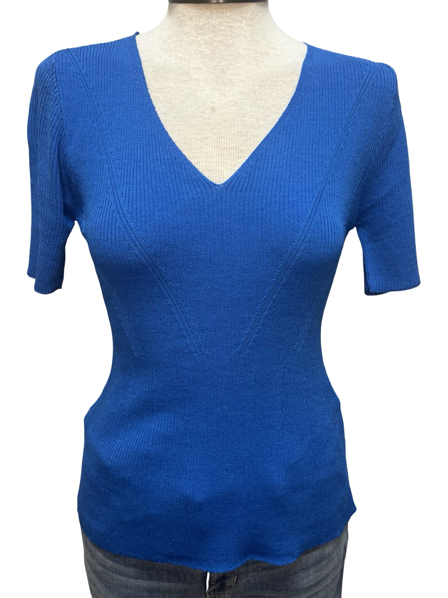 Ribbed Sweater Knit Top Tranquil Blue