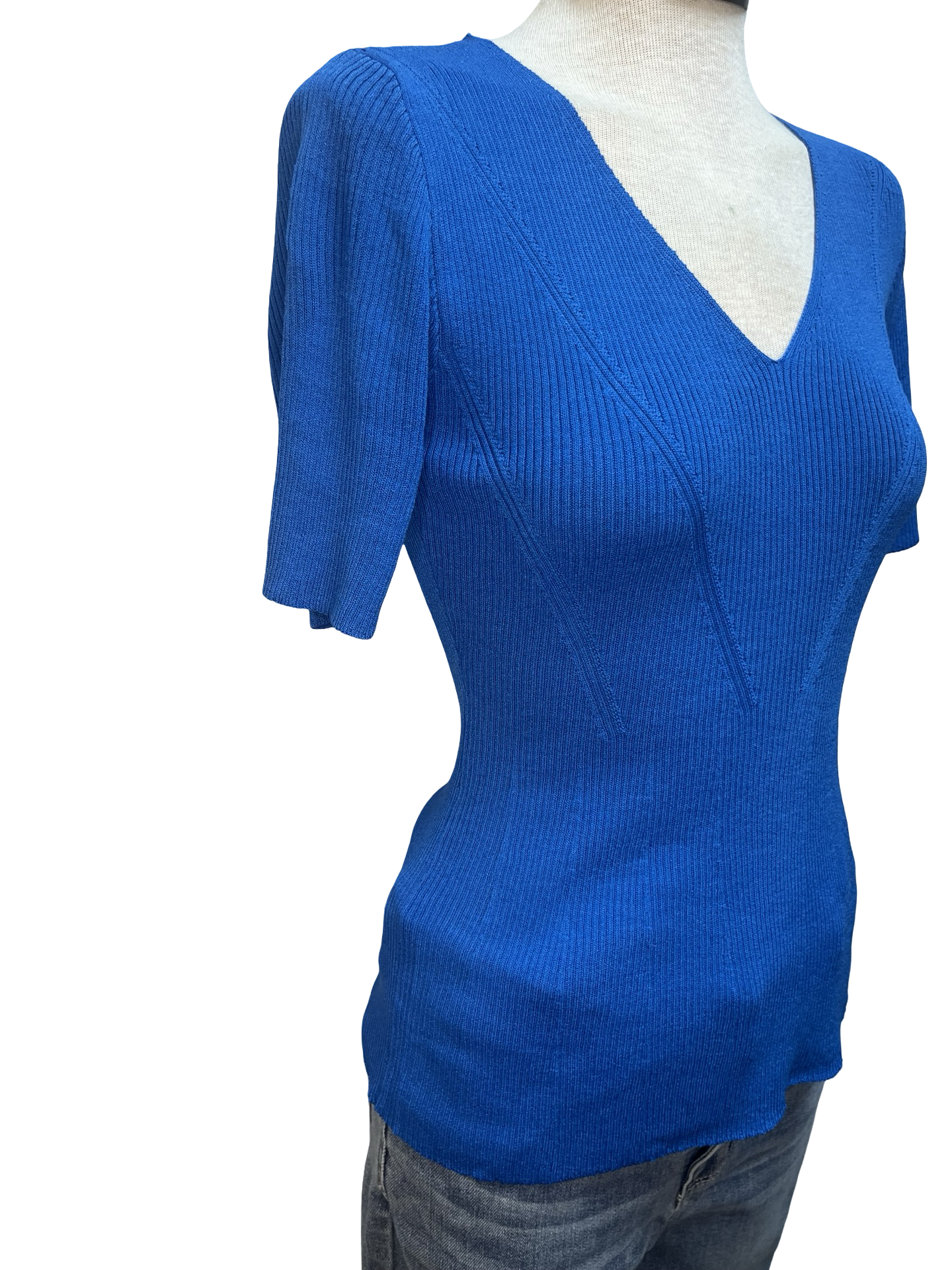 Ribbed Sweater Knit Top Tranquil Blue