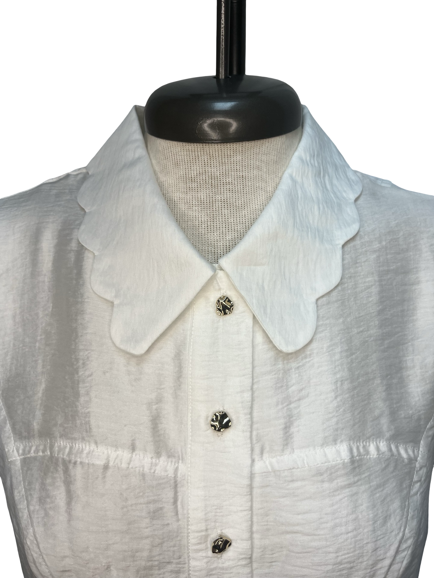 Scallop Edge Classic Collar Blouse White