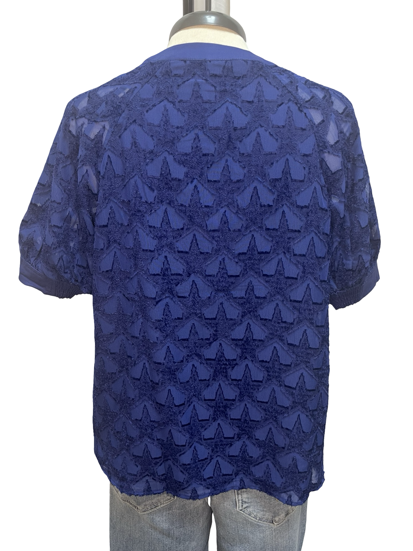 Star Pattern Textured Fabric Blouse Navy
