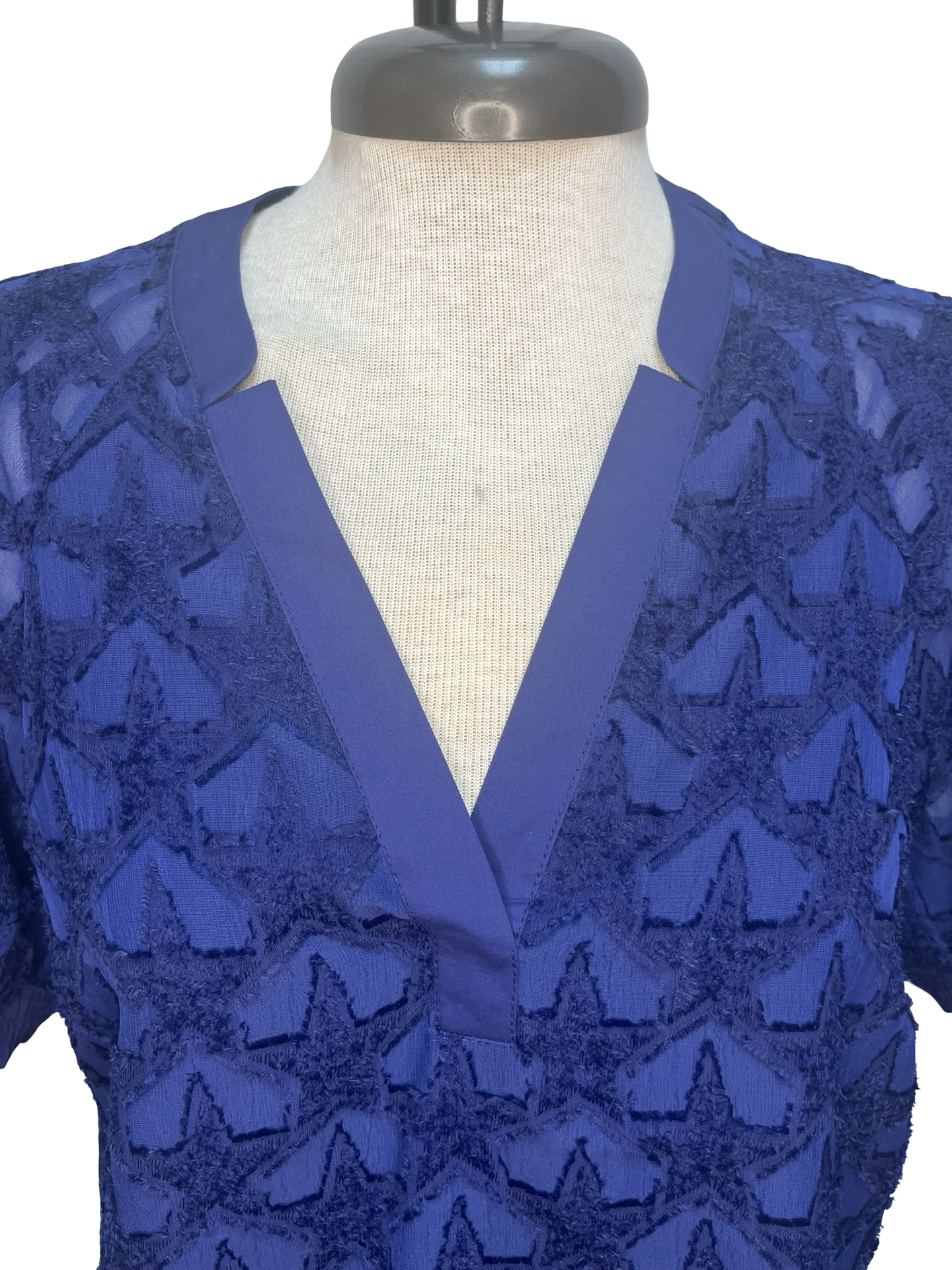 Star Pattern Textured Fabric Blouse Navy