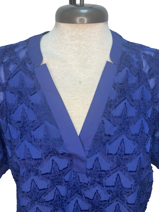 Star Pattern Textured Fabric Blouse Navy
