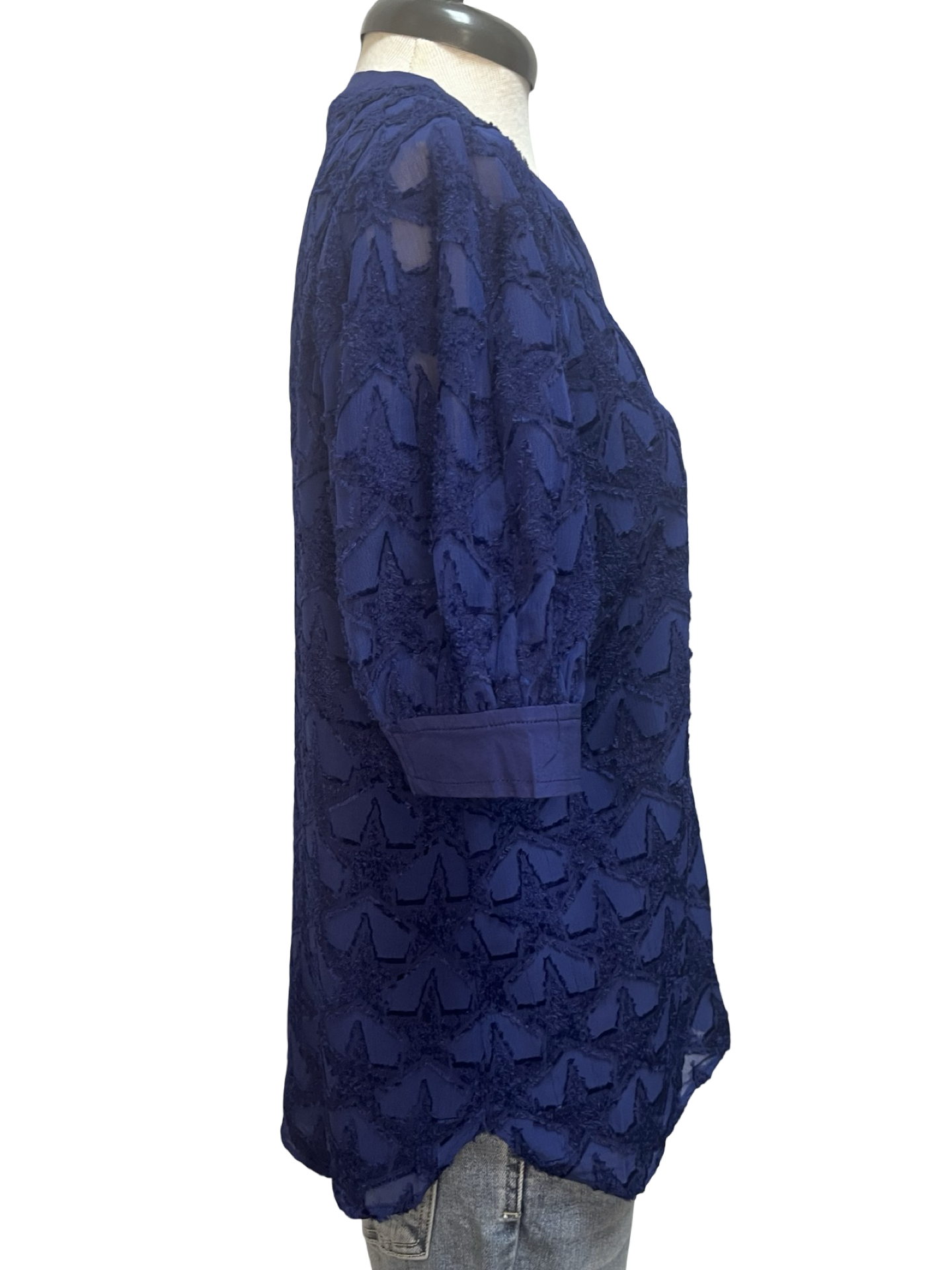 Star Pattern Textured Fabric Blouse Navy