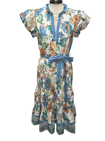 Tiered Midi Dress Blue Multi