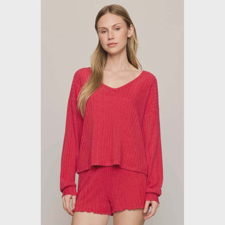 Daydreamer Soft V Longsleeve Top Ruby Red