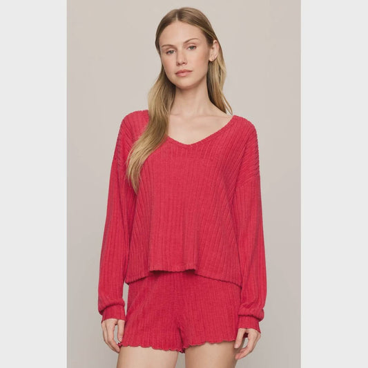 Daydreamer Soft V Longsleeve Top Ruby Red