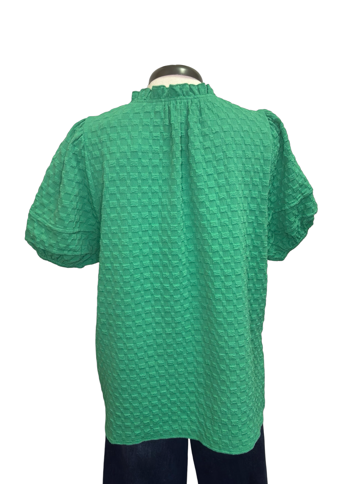 Green Textured Puff Sleeve Top