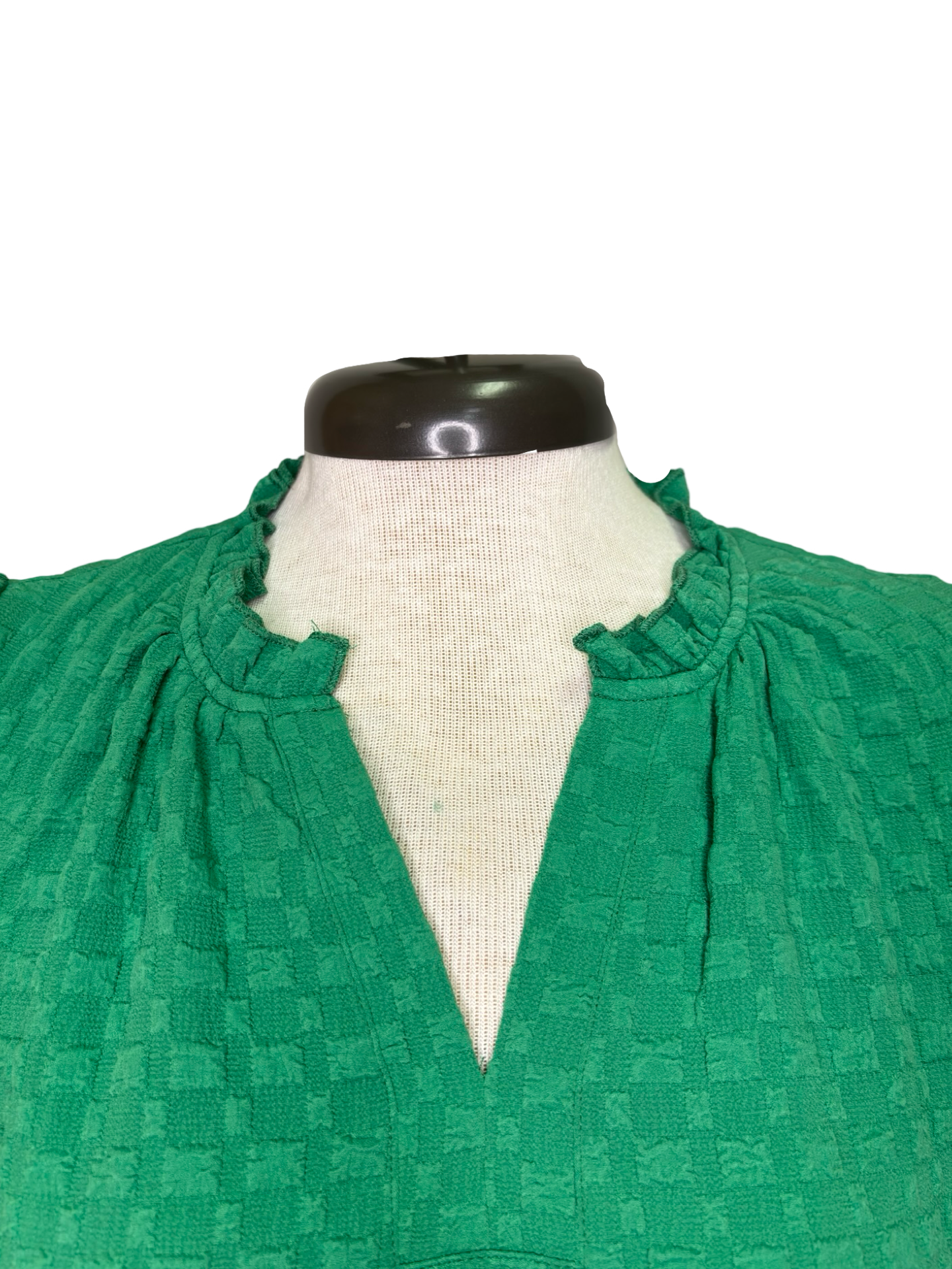 Green Textured Puff Sleeve Top