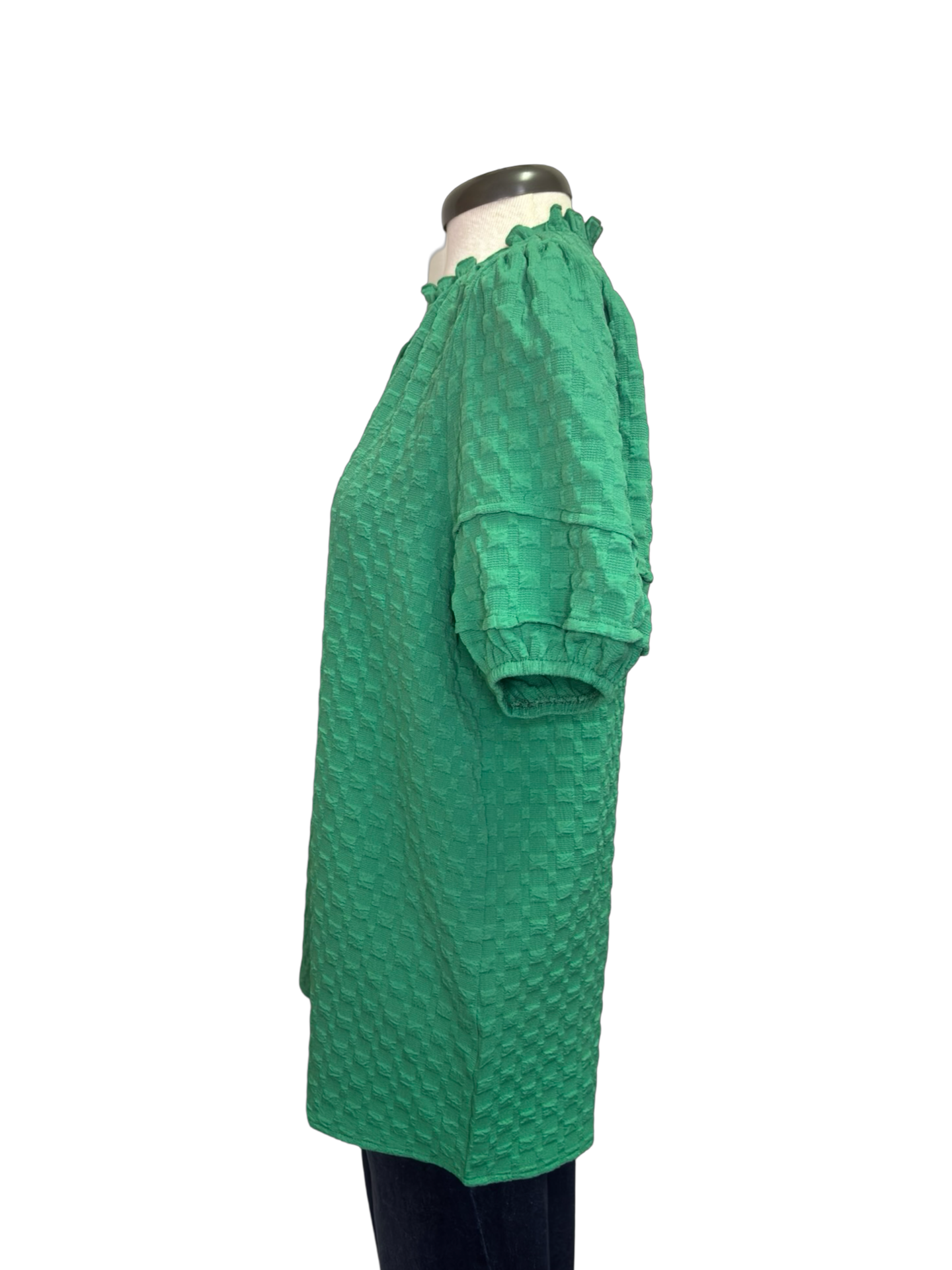 Green Textured Puff Sleeve Top