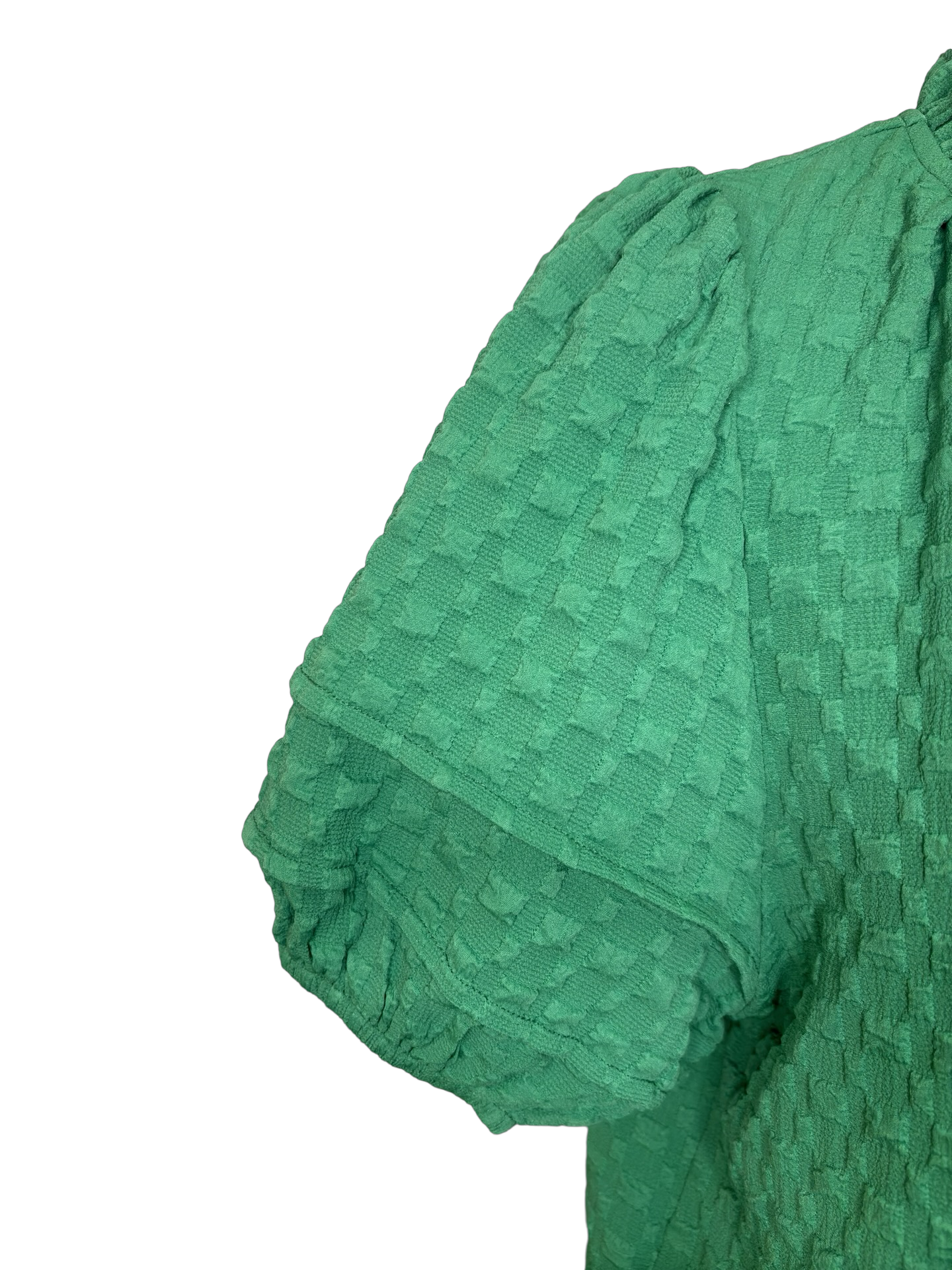 Green Textured Puff Sleeve Top