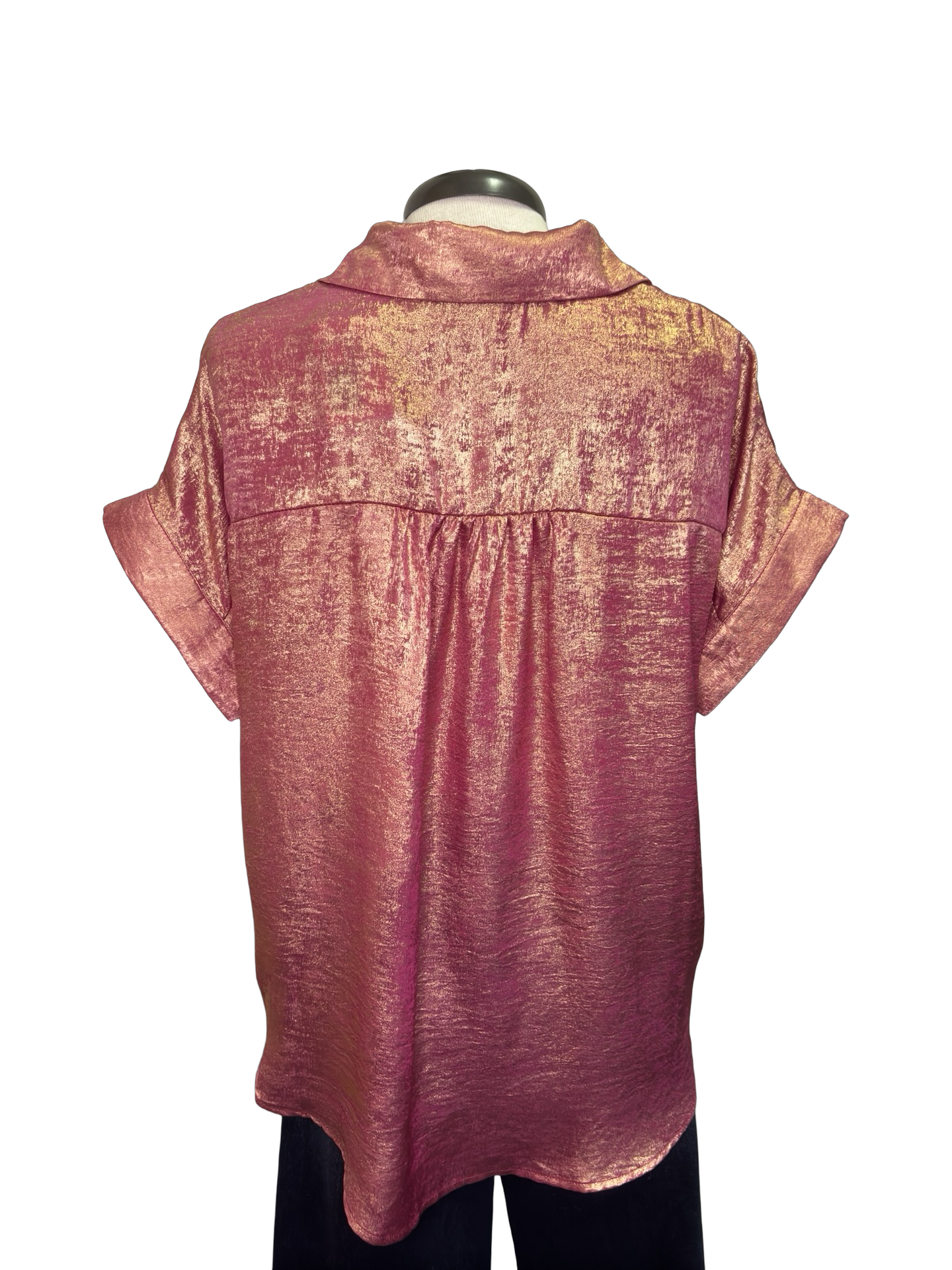 Rosy Red Metallic Sheen Button Shirt
