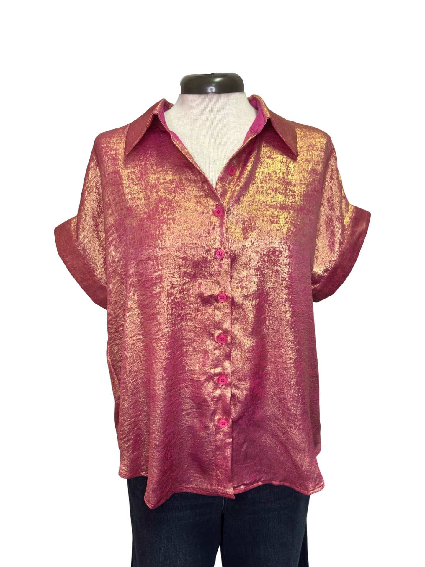 Rosy Red Metallic Sheen Button Shirt