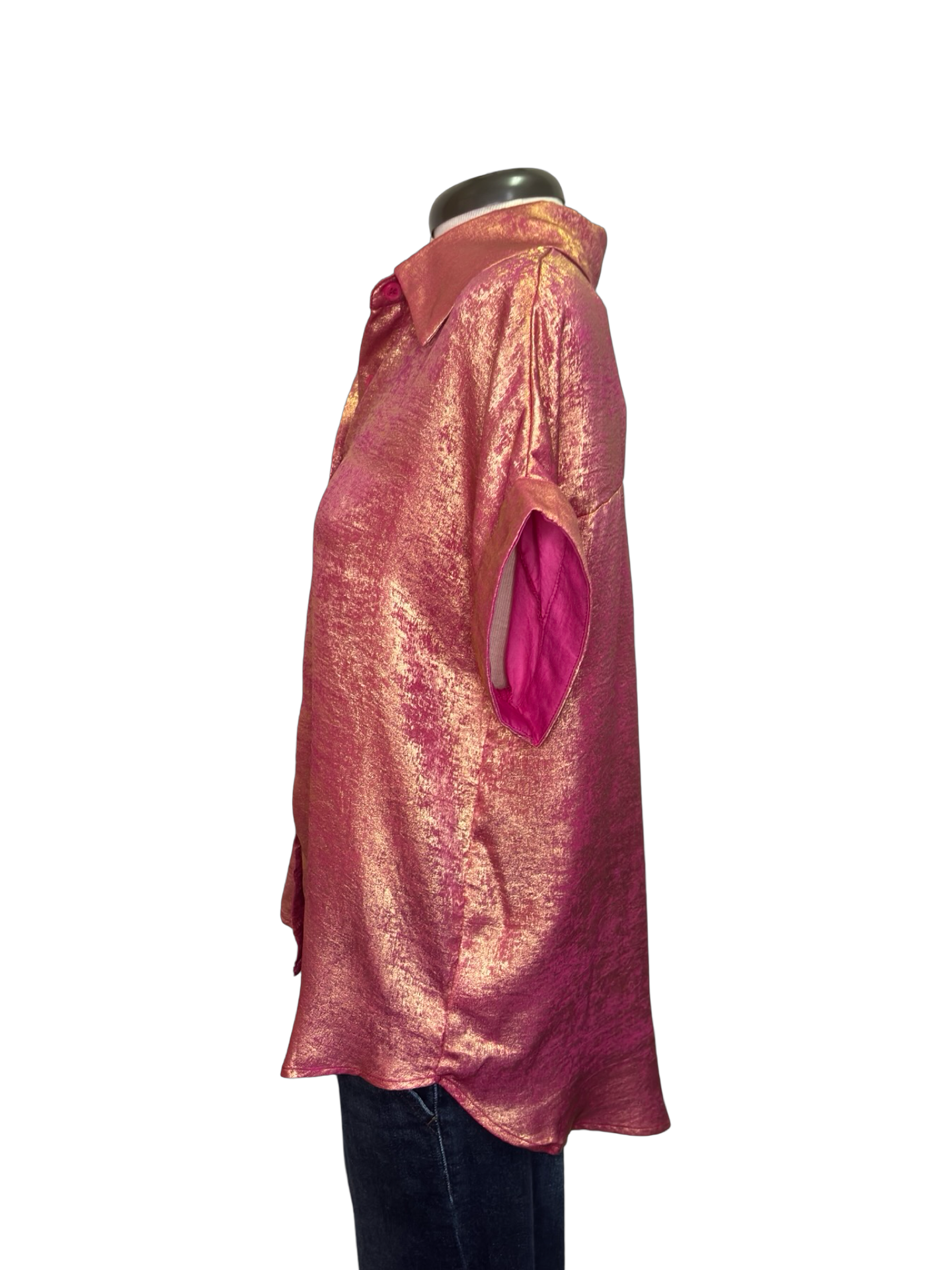 Rosy Red Metallic Sheen Button Shirt