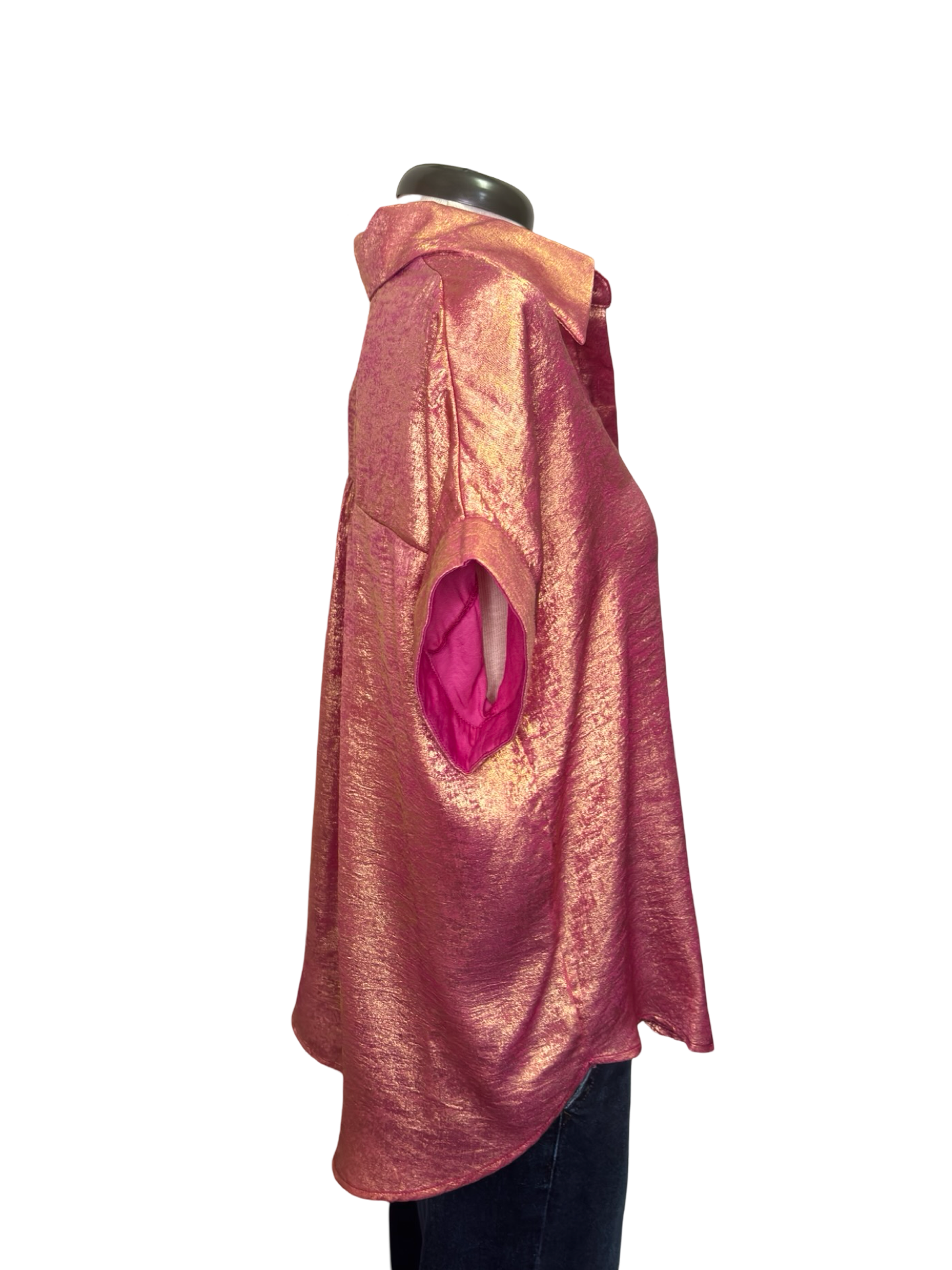 Rosy Red Metallic Sheen Button Shirt