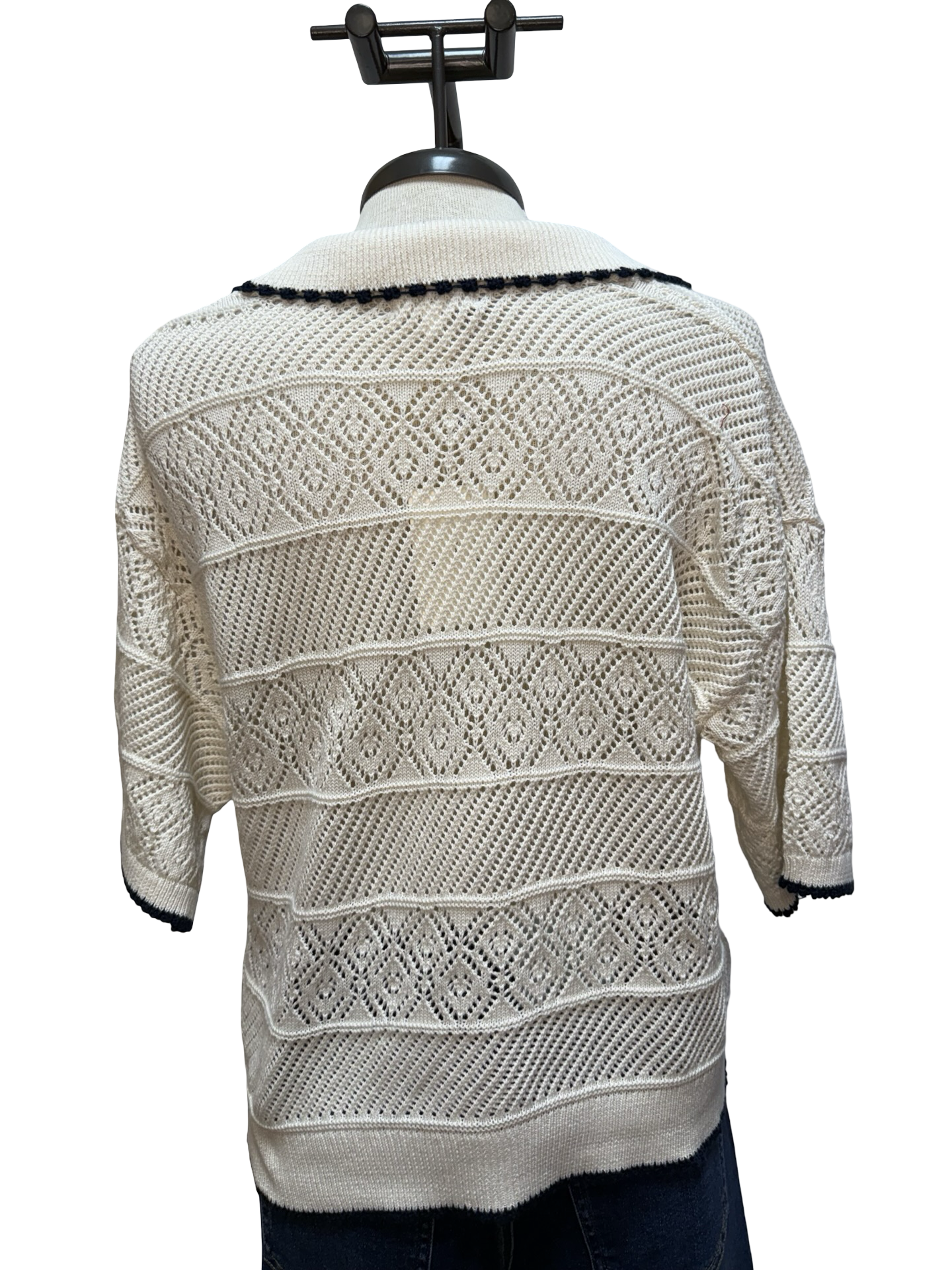 Denman Crochet Polo Sweater Sandstone