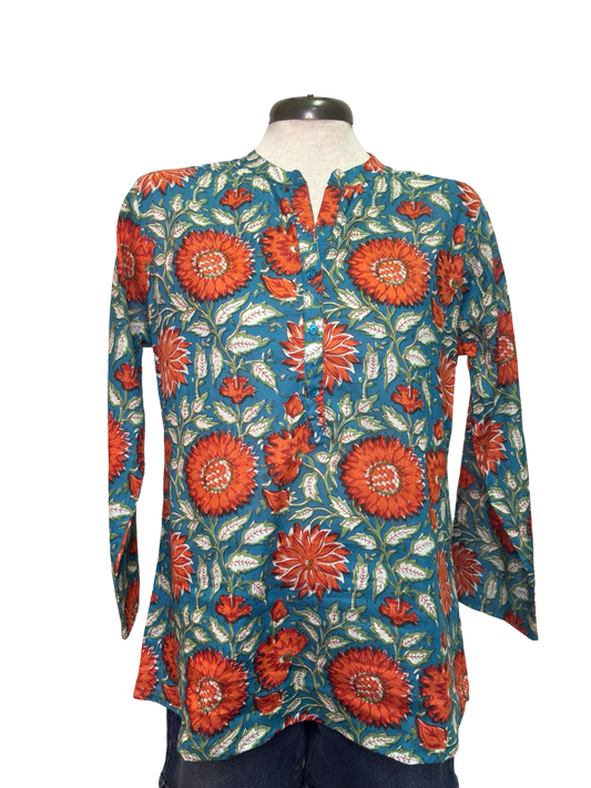 Renee Henley Top Teal Rose