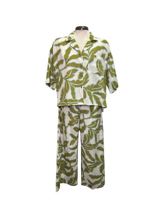 Tropical Cotton Pant Olive White