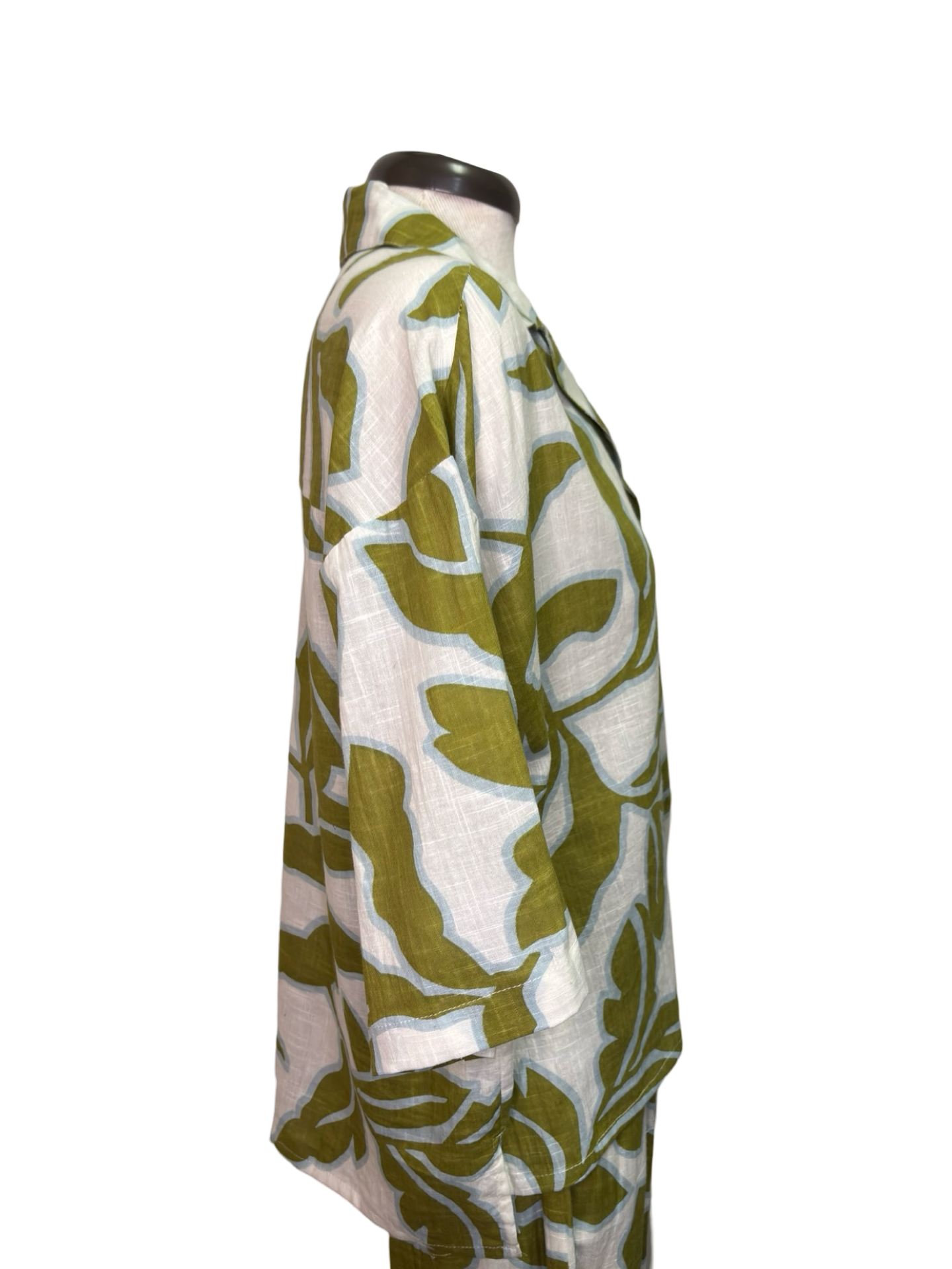 Tropical Collared Top Olive White