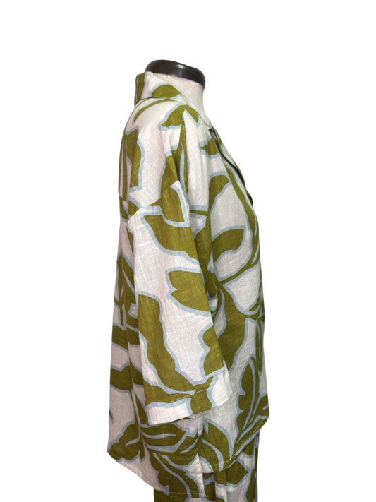 Tropical Collared Top Olive White